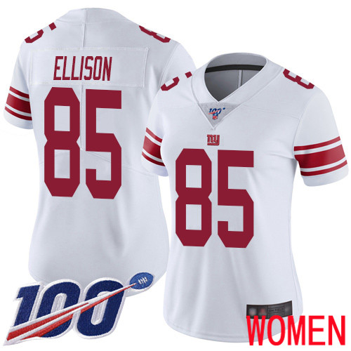 Women New York Giants #85 Rhett Ellison White Vapor Untouchable Limited Player 100th Season Football NFL Jersey